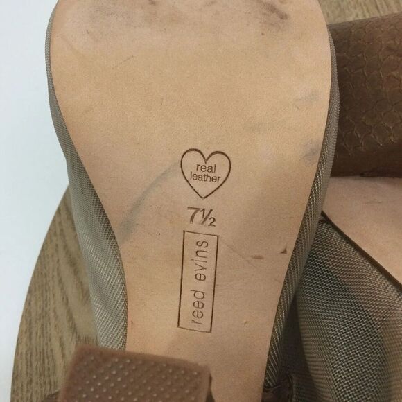 Reed Evins Anthropologie Women Mesh Leather Reptile Open Toe Heels Tan Ivory 7.5 - Picture 14 of 16